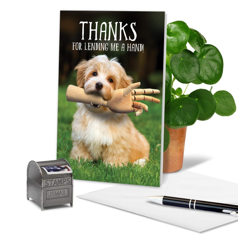 NobleWorks - 1 Funny Thank You Greeting Card - Animal Thanks and Gratitude Notecard Stationery - Lending a Hand C6877TYG - Image 3